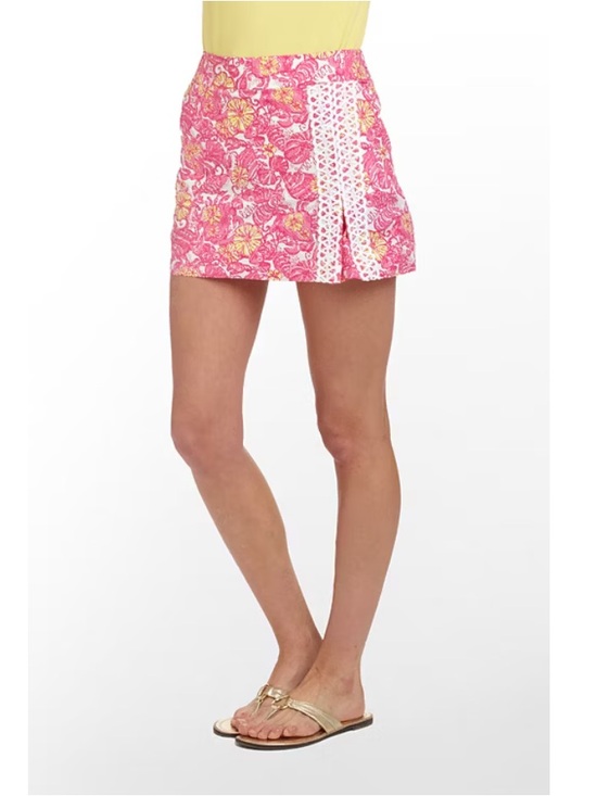Lilly Pulitzer Pants - Lilly Pulitzer Jarvey Chum bucket pink white yellow embroidered detail 8 skort